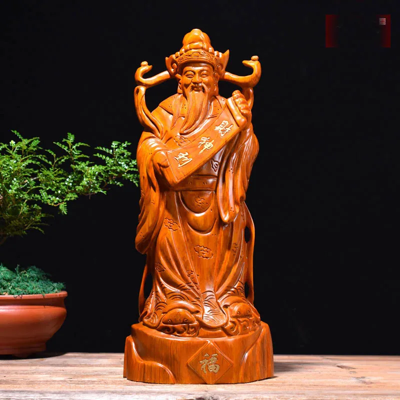 

Special Offer--30CM TALL- TOP GOOD Mascot # bring in wealth money God of wealth Handmade Yellow pear wood carving statue