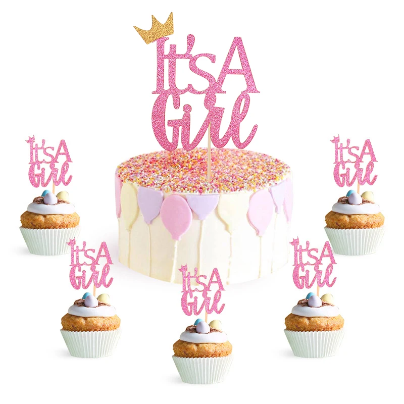 Its A Boy Girl Cake Topper Pink Blue Cupcake Toppers Food Pick Flag for Baby Shower Kids Birthday Gender Reveal Party Decoration