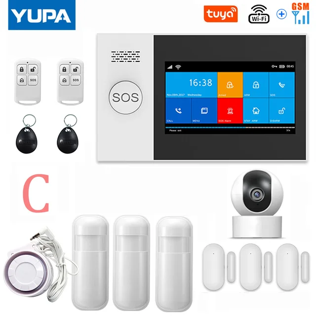 TUYA PG-107 Wifi GSM Home Security Alarm System App Control Remote Control Window Sensor With 1080P IP Camera Smart Alarm Kits SET-C