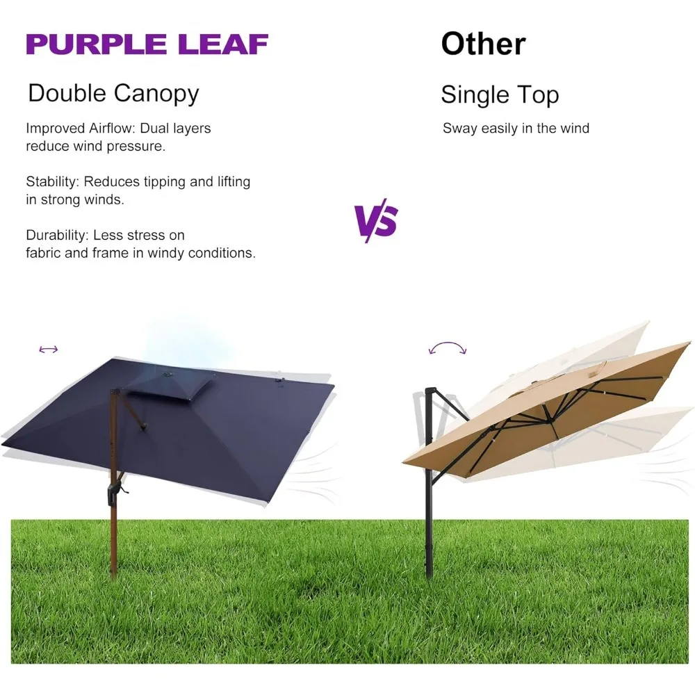 10' X 13'Double Top Deluxe Wood Pattern Rectangle Patio Umbrella Offset Hanging Umbrella Outdoor Market Umbrellas Garden 6