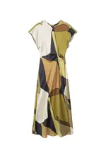 HH Print Midi Dress Woman Short Sleeve Satin Long Dresses For Women 2024 Elegant Party Dresses Vintage Casual Dresses