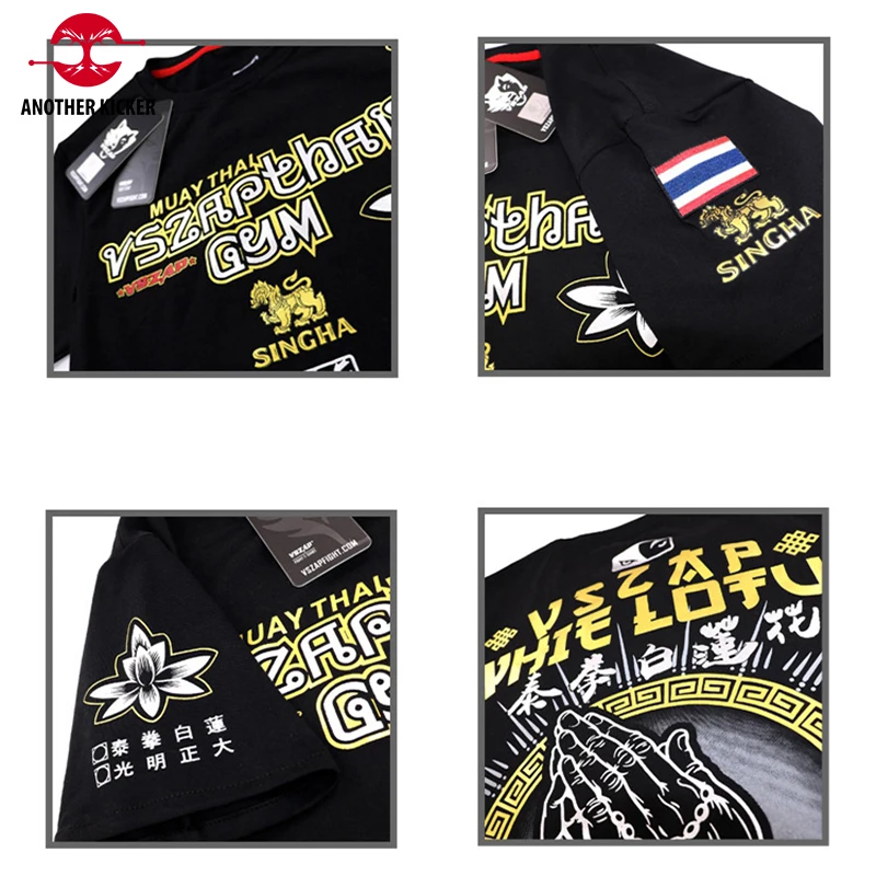 Muay Thai Boxing T-Shirt Gym MMA Martial Arts Mens Cotton T-Shirt Kickboxer Karate Kickboxing Training Shirt Vszap