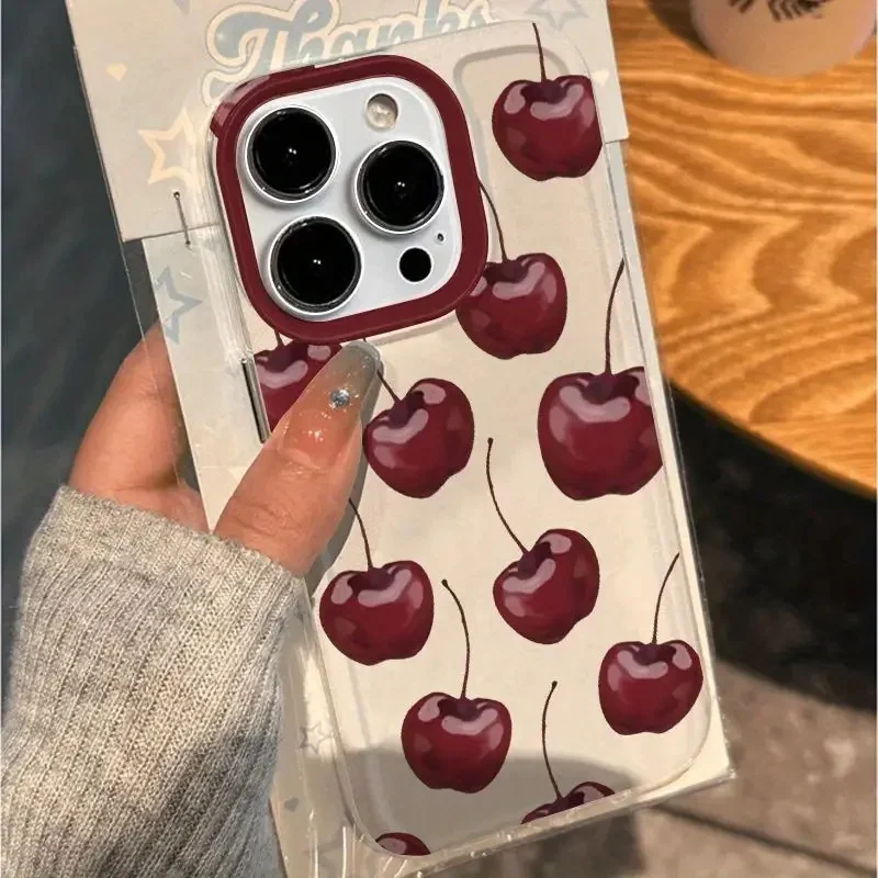 Burgundy Cherry Bow Cartoon Transparent Full Body TPU Phone Case
