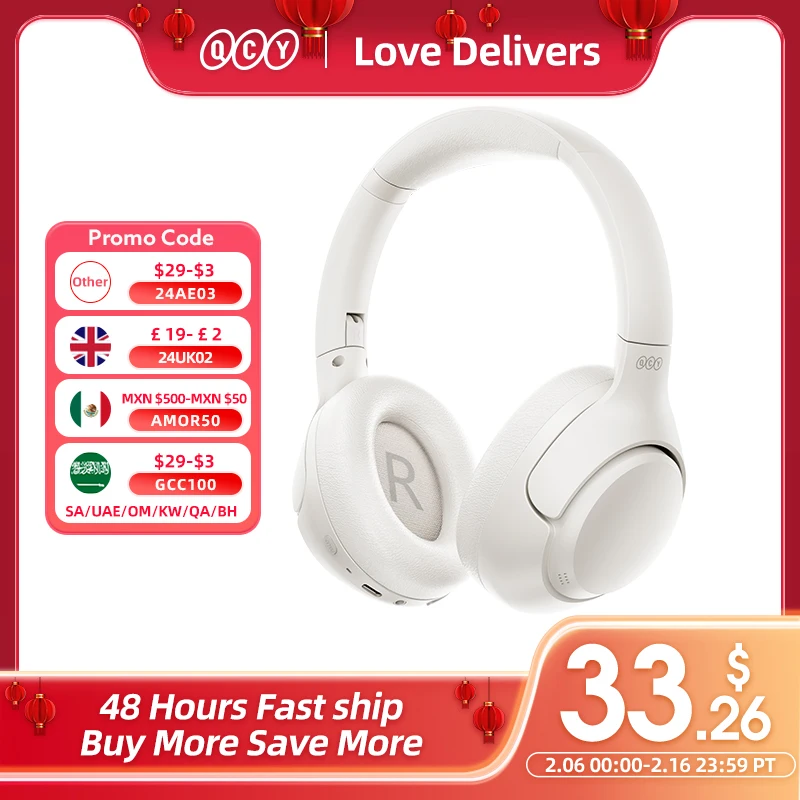 Qcy H3 Anc Cuffie Wireless Bluetooth 5.4 Hi-Res Audio Over Ear Headset 43Db Auricolari Ibridi Con Cancellazione Attiva Del Rumore 60H