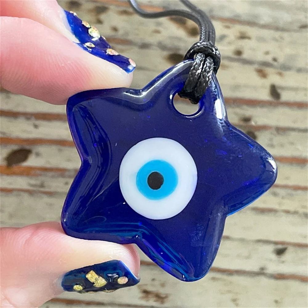 Evil Eye Black Corded Necklace Pendant Blue Glass Evil Eye Turkish Eye Nazar House Protection Wall Hanging Rearview Mirror  Gift 4