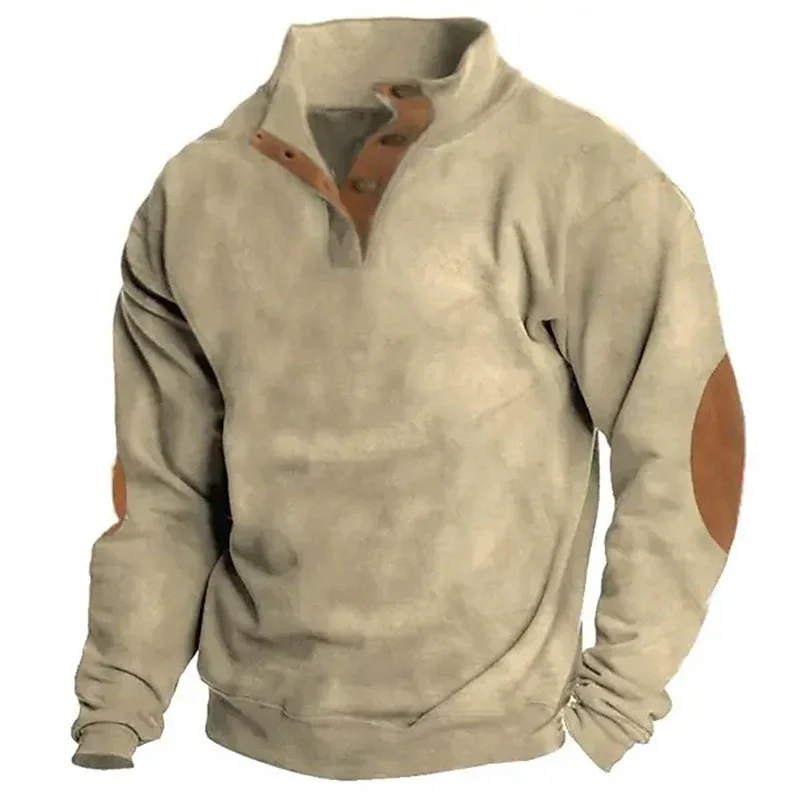 

2023 Winter Button Men's Sweatshirt 3d Print Collar Pullover Simple vintage jacket Oversize Sweatshirt For High Quality Clothing