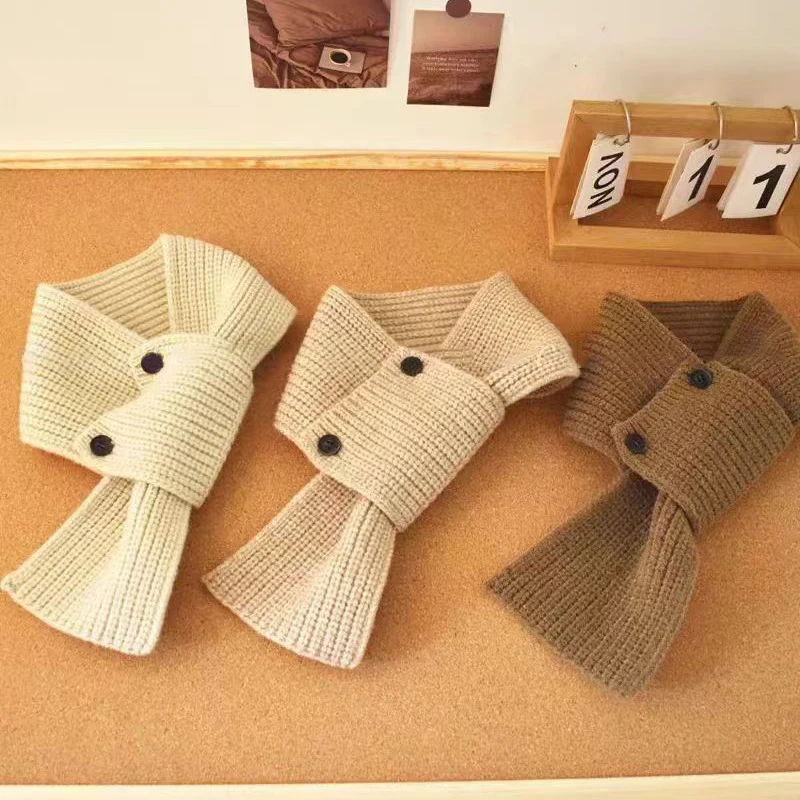 Children's Scarf Button Versatile Fashion Street Warm Woolen Neck Scarf Korean Cross Over For Children And Students