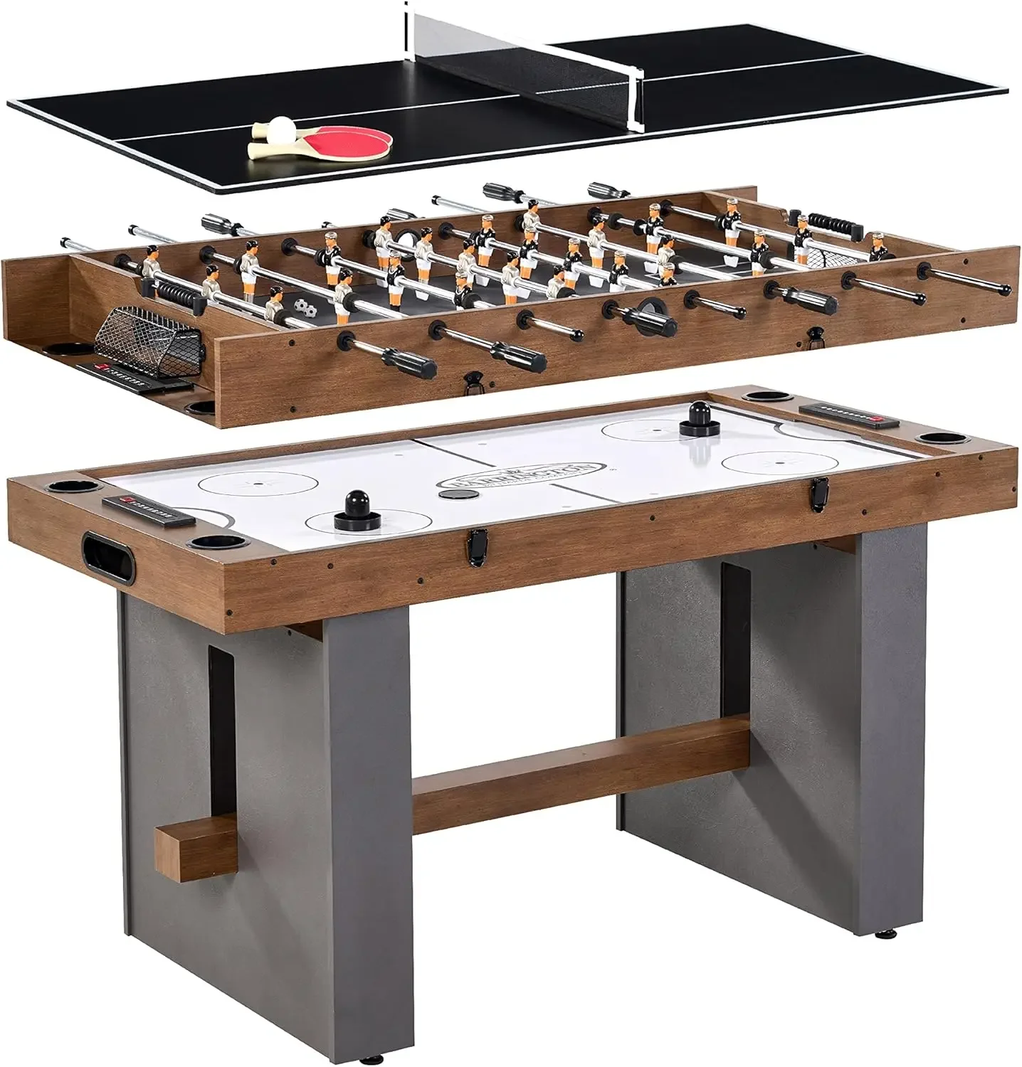 3-in-1 Combination Game Table 54&rdquo;, Foosball, Air-Powered Hockey and Table Tennis Combo Table, Multi Game
