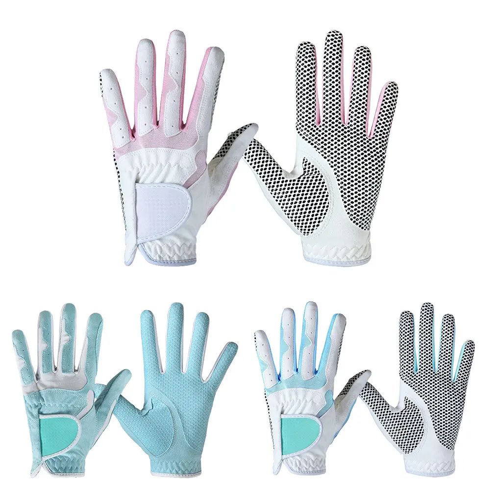 

1 Pair Golf Gloves Women Anti-slip Microfiber Cloth Elastic Breathable Mitten for Outdoor Sport, White Blue, 20
