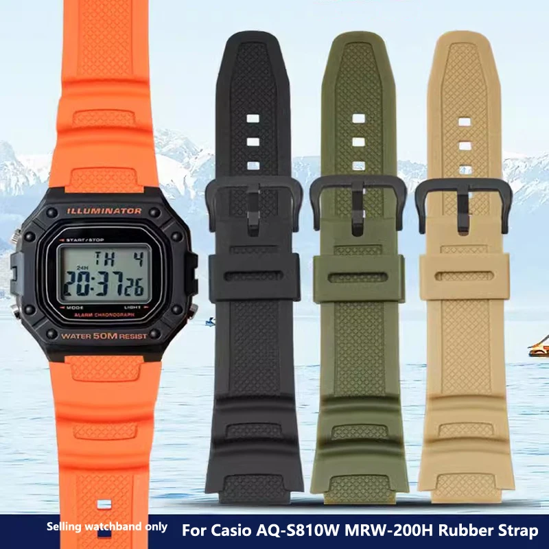 Cinturino In Gomma Per Casio Ae-1200Wh Aq-S810W Mrw-200H Fibbia In Acciaio Inossidabile Cinturino Di Ricambio Da 18Mm Casio Ae-1000W Accessori Per Oro