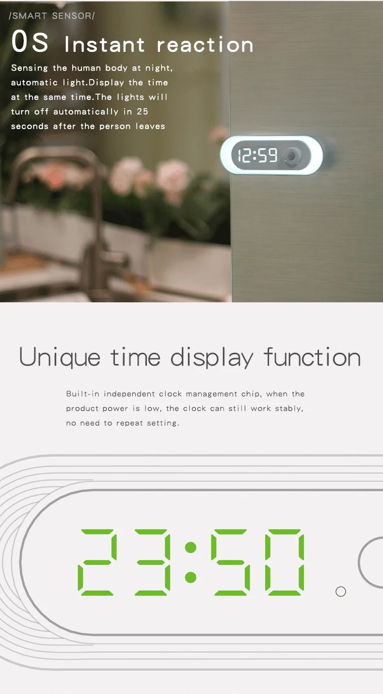 Motion Sensor Night Light With Digital Clock Rechargeable Night Lamp Desk LED Magnetic Wall Mount for Cabinet Staircase Bathroom