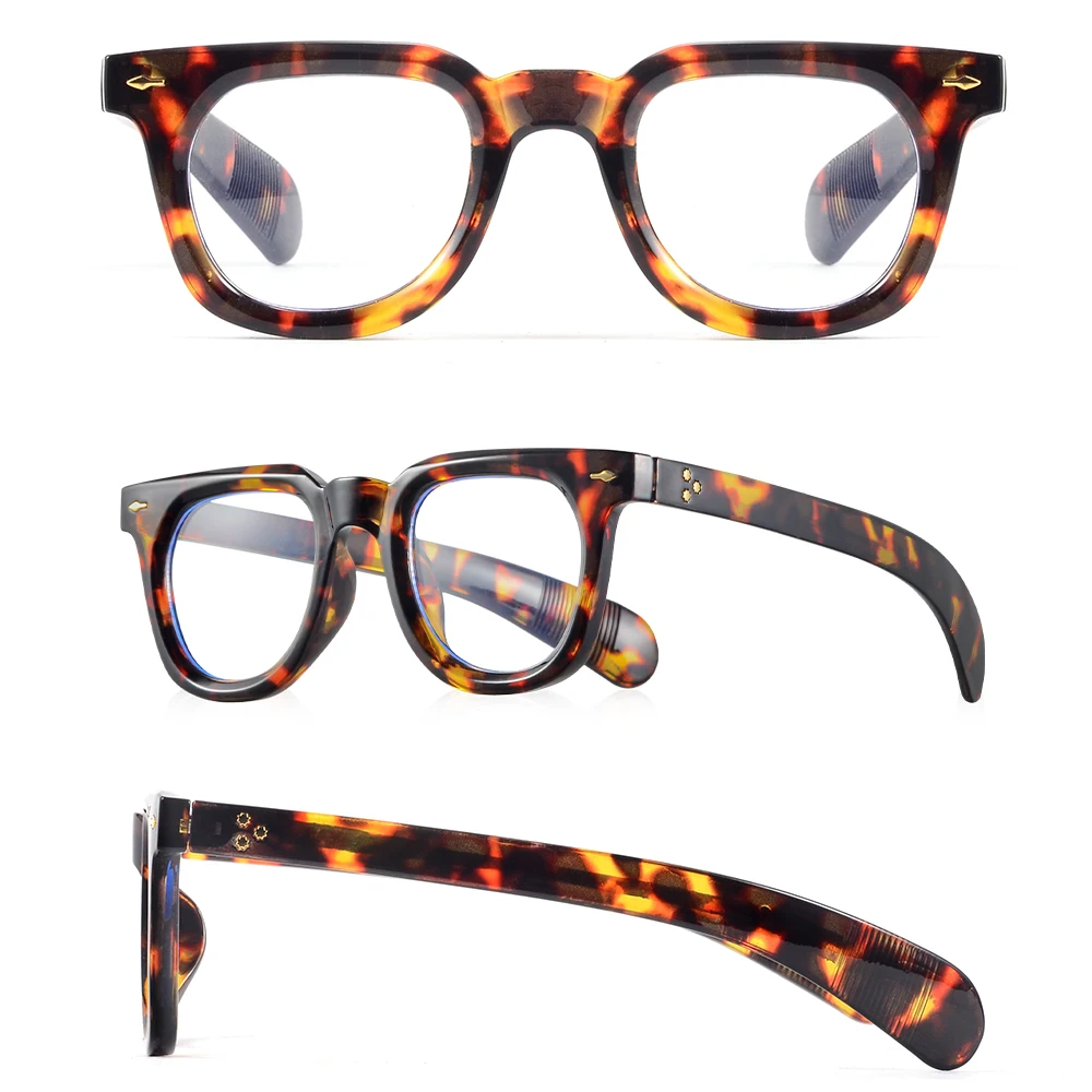 Tre viste di PACOSHOP24.COM Occhiali anti luce blu Unisex wayfarer retrò vintage: la parte frontale in alto, il lato centrale e il lato chiuso in basso, che evidenziano il modello e le caratteristiche del design.