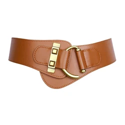 Gold Buckle Adjustable Leather Waist Belt for Women - Elegant and Soft Fashion Accessory (Brown Extended)