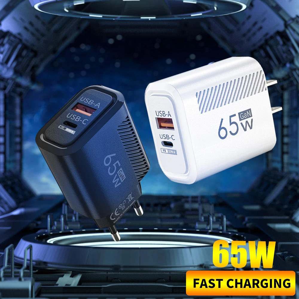65W GaN USB C Fast Charging Type C PD EU/US Plug Power Portable Wall Phone Charger Adapter For iPhone 15 14 Pro Samsung Xiaomi cellphone adapter,power adapter,power charger