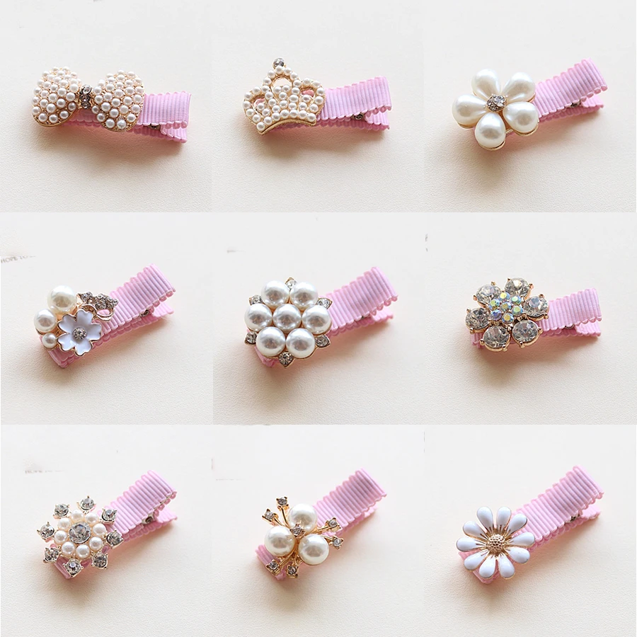 2Pcs Toddler Baby Girl Kids Hair Clips Party Princess Pearl Crown Flower Hairpin 