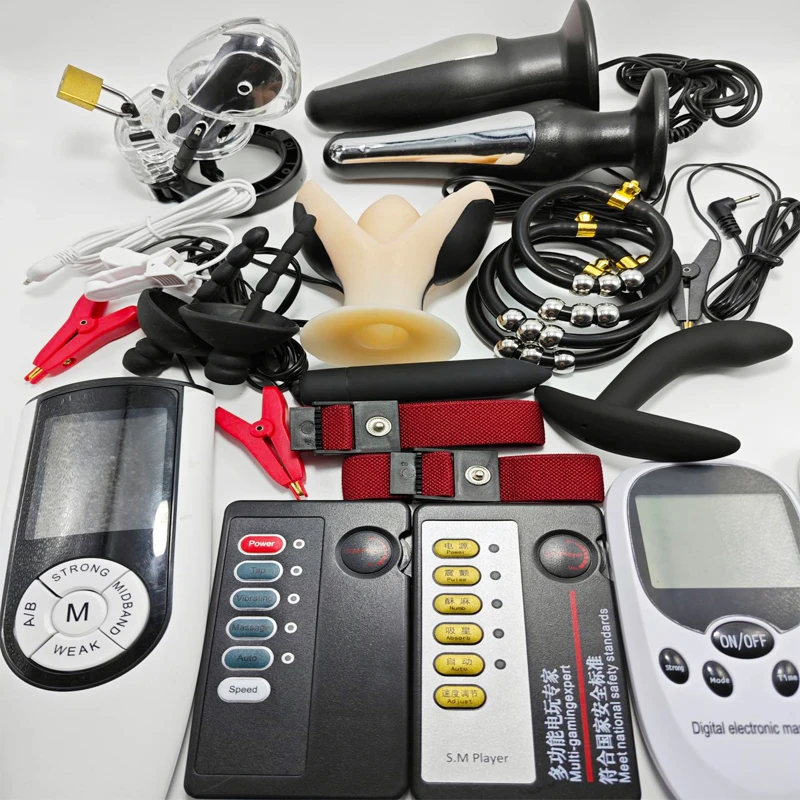 Electro sex toys 50 style E-stim electroshock accessory SM electro anal plug nipple clamp cock ring penis plug taser sex products Bdsm power box electric sex toys