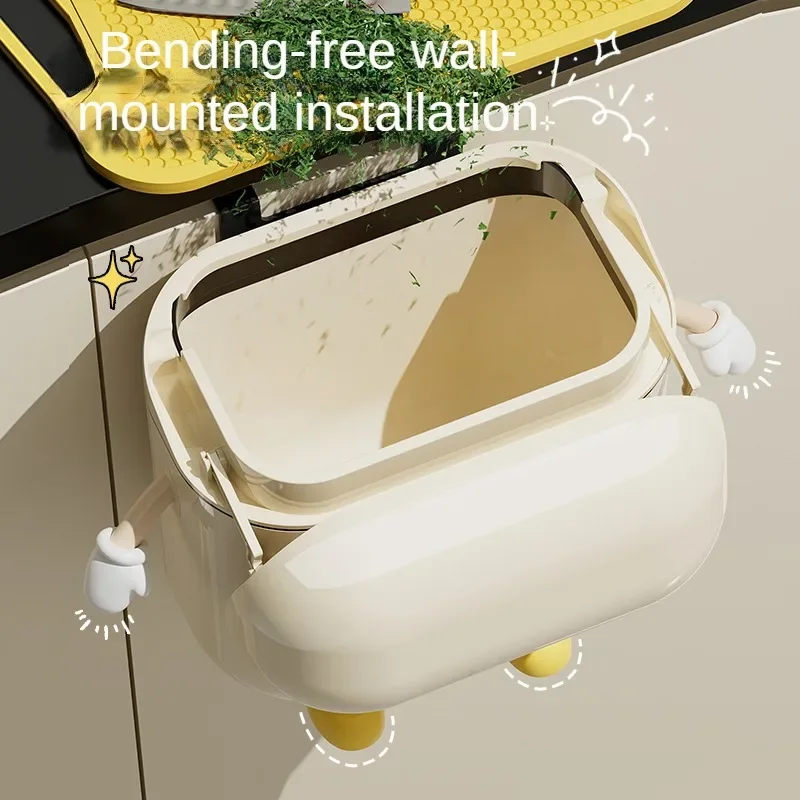 Wall-Mounted Kitchen Trash Can - 9L12L Cream with Lid for Food Waste  Bathroom Use