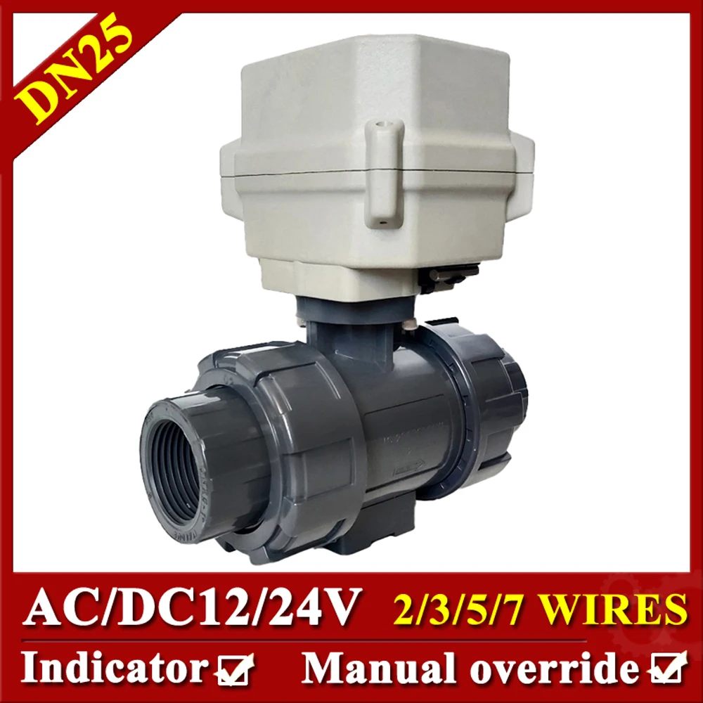 

DN25 1" U-PVC True Union Electric Water Valve DC12V,DC24V, AC24V Automated water valve with manual override for Water treatment