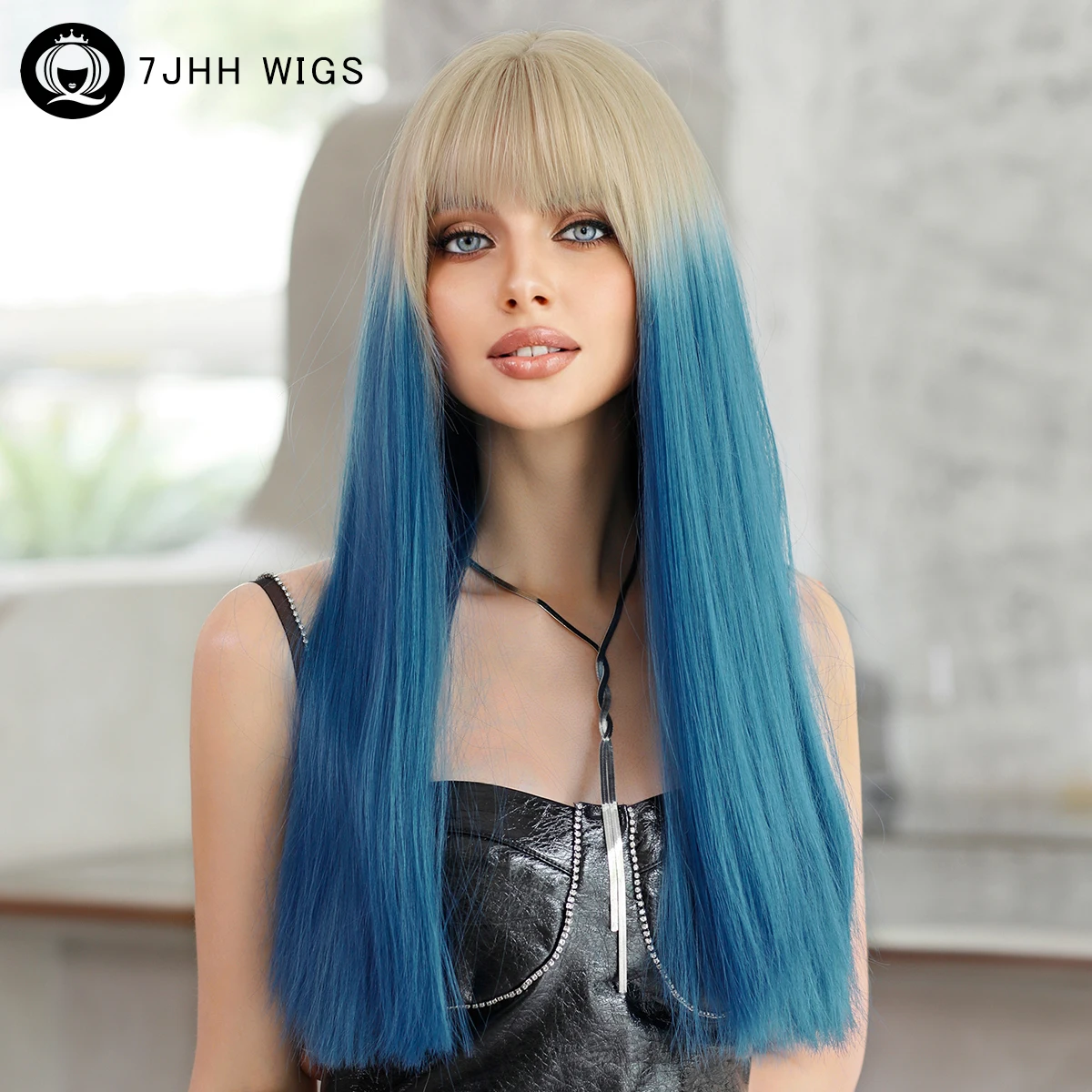 Ombre Wig High Quality Blue Wigs 7JHH WIGS Long Straight