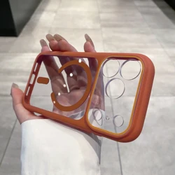 Enhanced Transparent Magnetic Phone Case with Shockproof Silicone Frame and Lens Protection - iPhone 18 Pro Max (Cosmic Orange)