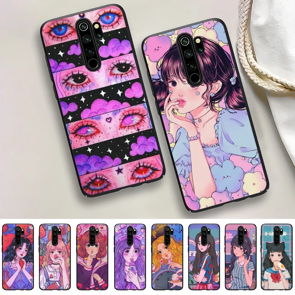 

Kawaii Japanese Anime illustration Girl Phone Case For Redmi 5 6 7 8 9 10 plus pro 6 7 8 9 A GO K20 K30 K40 pro plus F3 Fundas