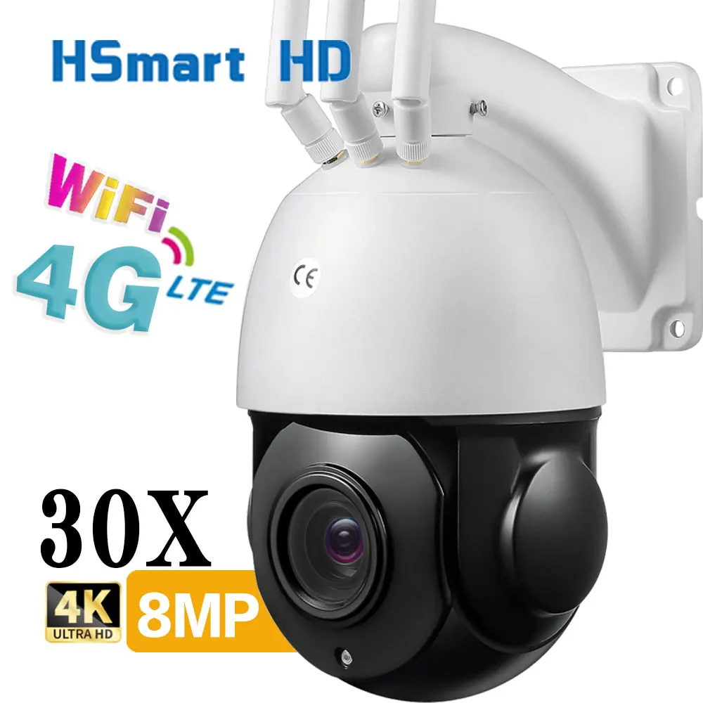 

Outdoor 4K HD IP Camera 8.0MP 4G Sim Card WIFI AI Auto Tracking 30X Zoom Wireless PTZ Speed Dome H.265 CCTV Camera Two Way Audio