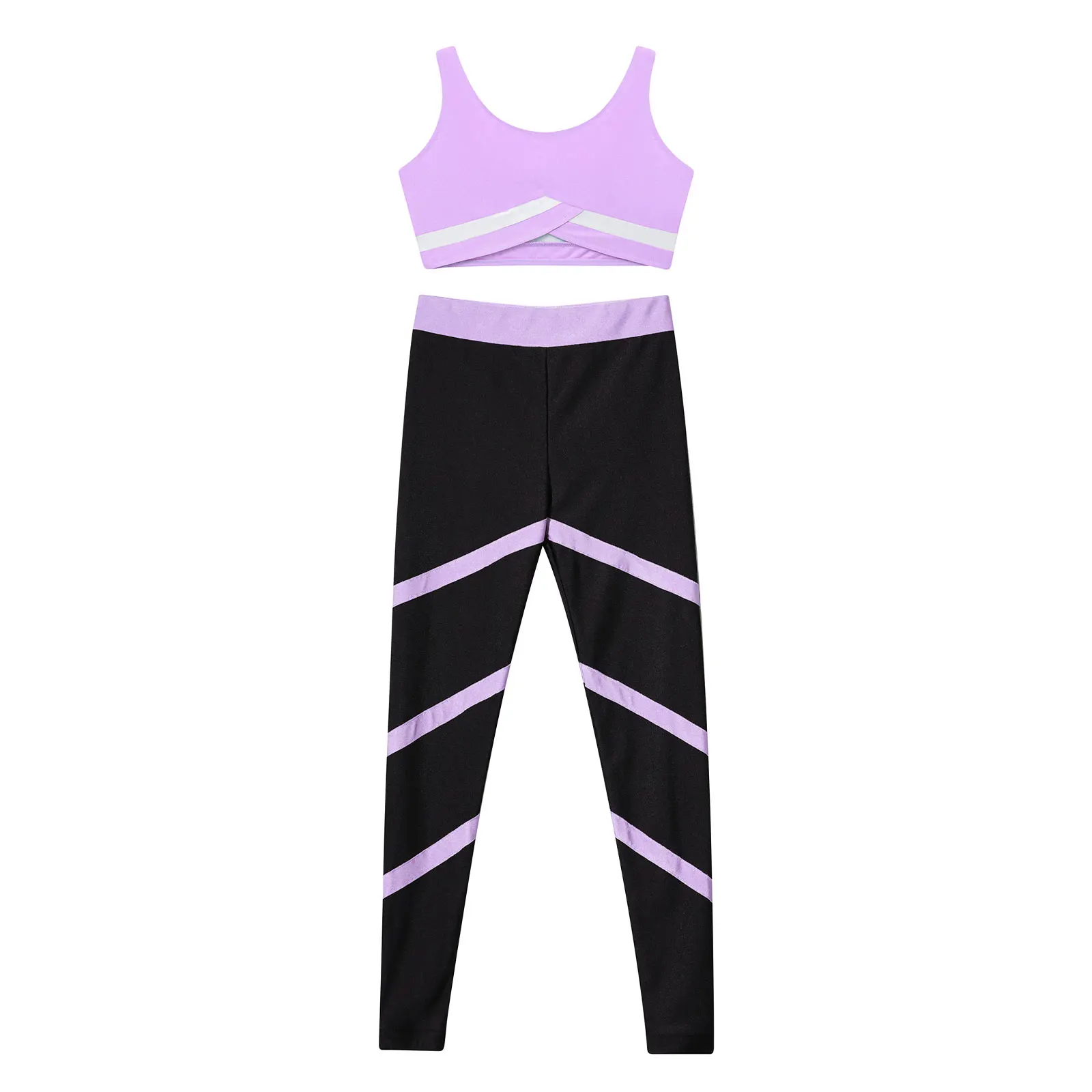 Description Picture 6 of itemKids Girls Gymnastics Outfits Sports Set Children Athletic Suits Sleeveless Top with Skinny Pants for Yoga Workout Fitness Gym
