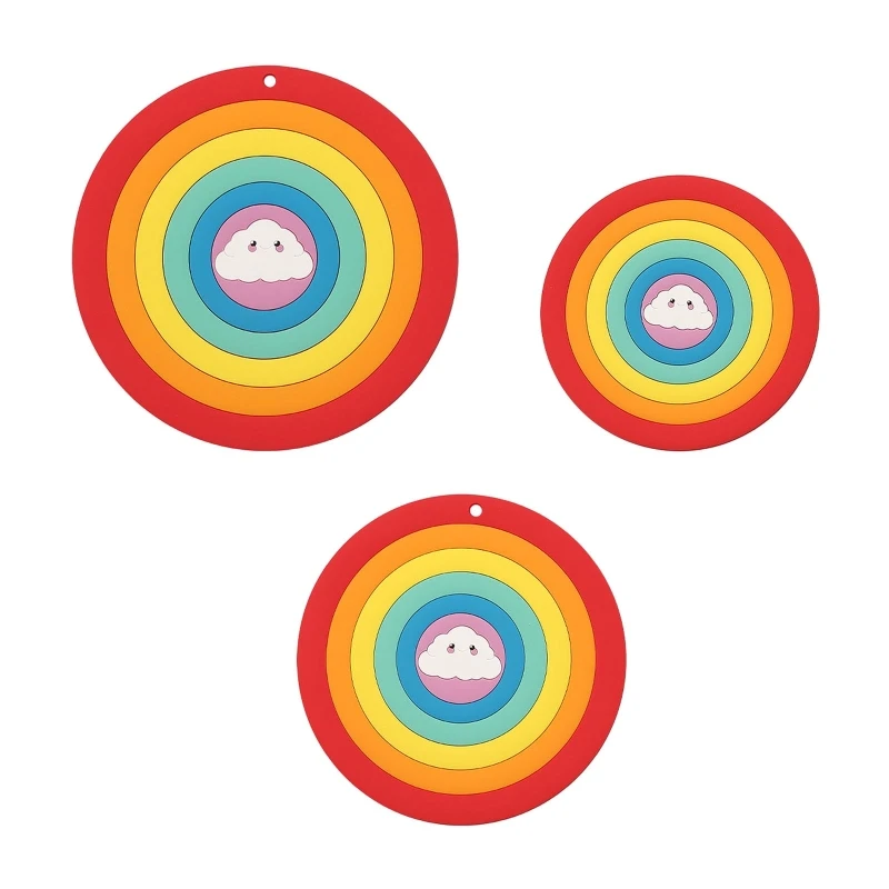 Round Rainbow Coffee Drink Cup Pad Heat Resistant Mat Nonslip Pot Holder M76D