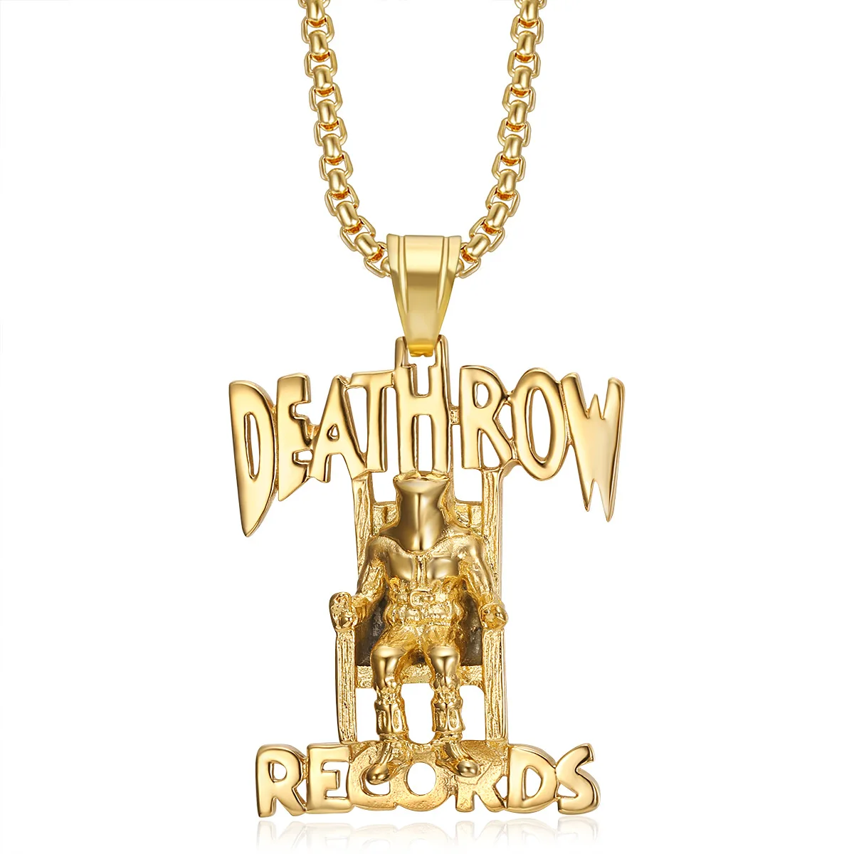 Hip Hop Crystal Stereoscopic Prisoner Silver Stainless Steel Pendant Jewelry Making Necklace DEATH ROW RECORDS 3
