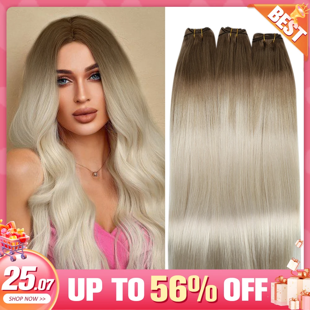 Human Hair Extensions Moresoo Human Hair Bundles Weave in Double Wefted Machine Remy Hair Balayage Pieces for Women Straight Weft Extension