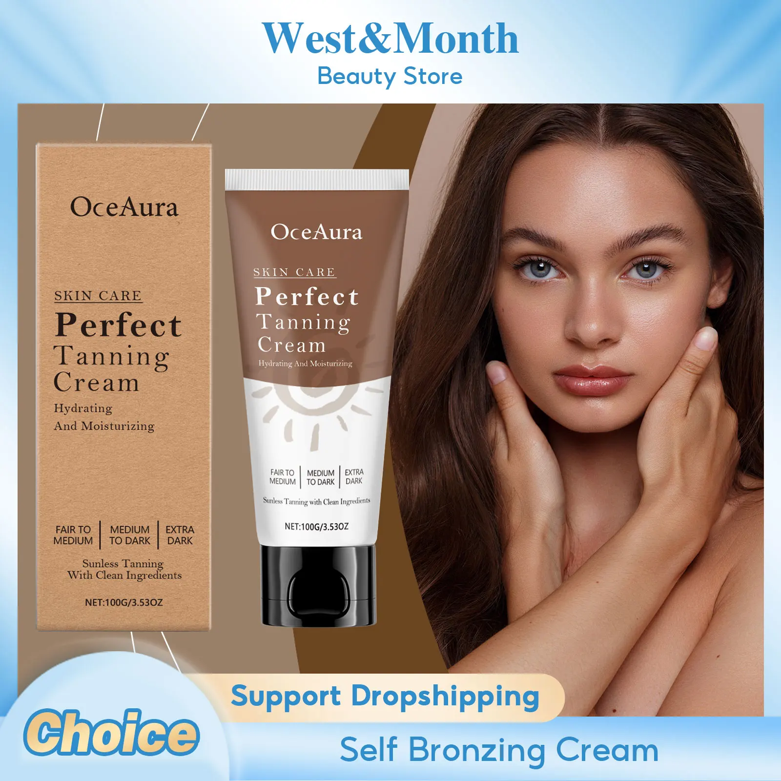 Self Tanning Cream Sunless Bronzing Deepen Darkening Sunkissed Golden Brown Summer Sexy Sunbeds Hydrating Enhancing Tanned Cream