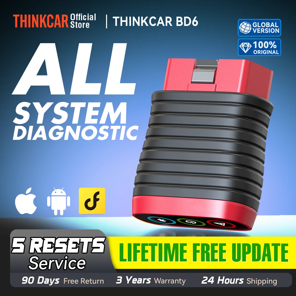 THINKCAR BD6 Bluetooth Scanner Car Diagnostic Tool OBD2 Scanner Full System Diagnose 5 Reset OIL IMMO Auto Diagnosis Code Reader