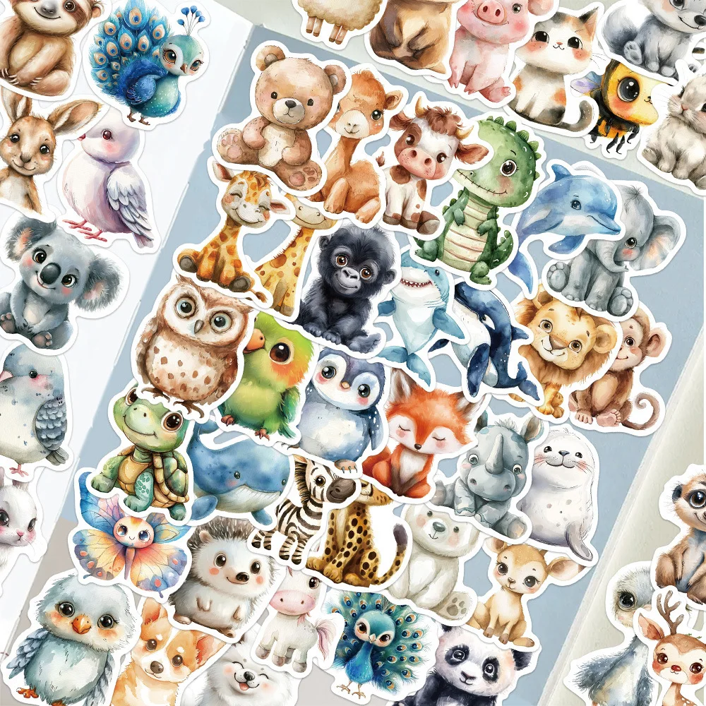 50PCS Cute Watercolor Animals Graffiti Stickers Cartoon DIY Skateboard Phone Case Laptop Waterproof Cool Sticker Decals Toy 6