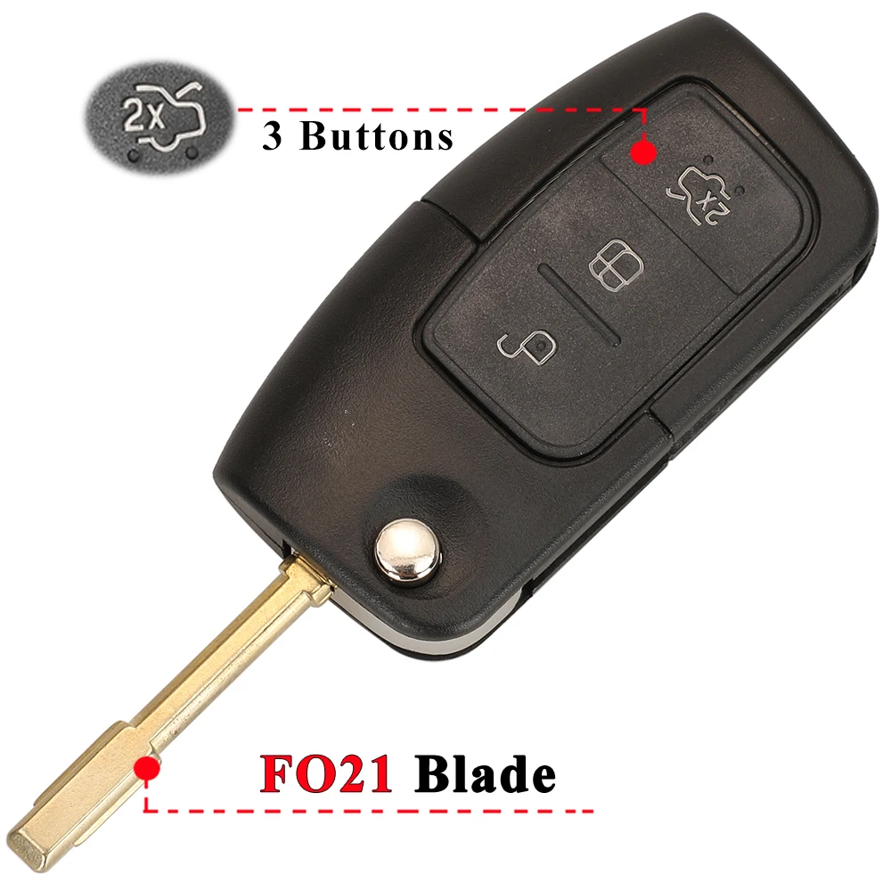 Enhanced Flip Folding Remote Car Key Shell - 3 Button Key Fob Case