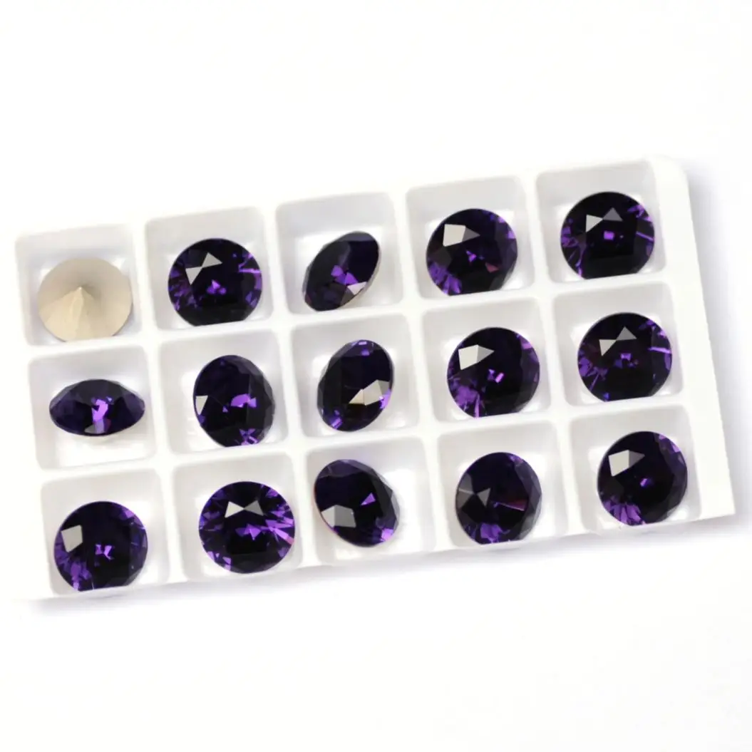 

YANRUO 1357 Brilliant Cut Purple Velvet Different Sizes Glass Crystal Nails Art Rhinestone Pointback Nail Art Decorations