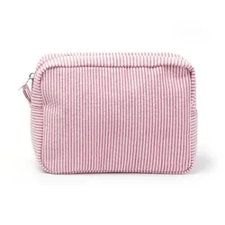 Elegant Embroidered Striped Makeup Bag - Personalized Cosmetic Pouch - Embroidered name (Red)