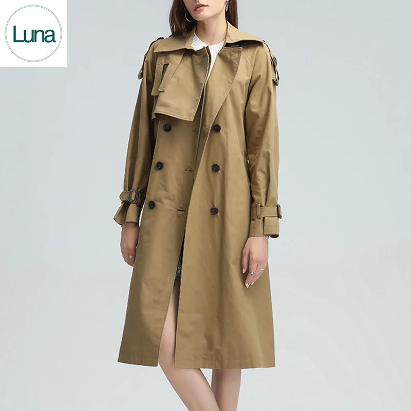 

2023 Spring Korean Edition Design Asymmetric Loose Relaxed Style Mid length Windbreaker Coat Lapel Coat Women