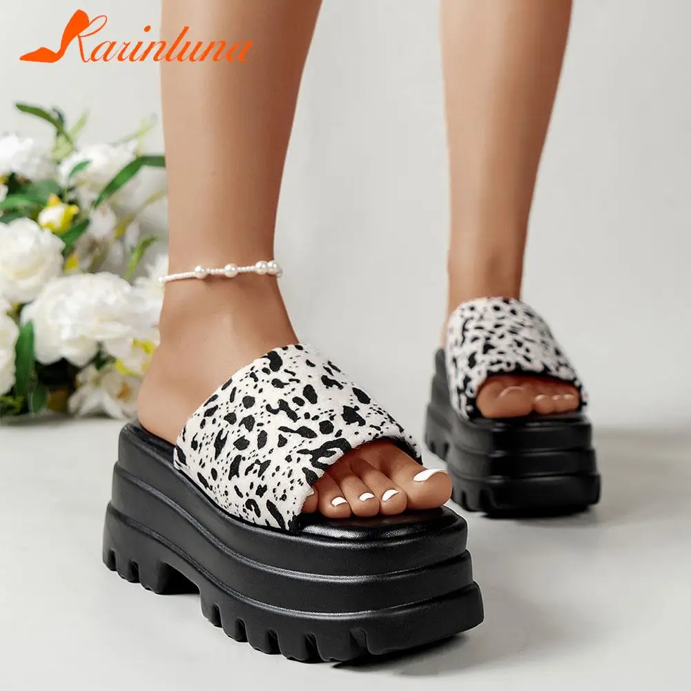 

KarinLuna Dropship 2023 Summer Brand New Women Single Band Platform Sandals Black Nylon Chunky Platform Wedges Slipper Sandals