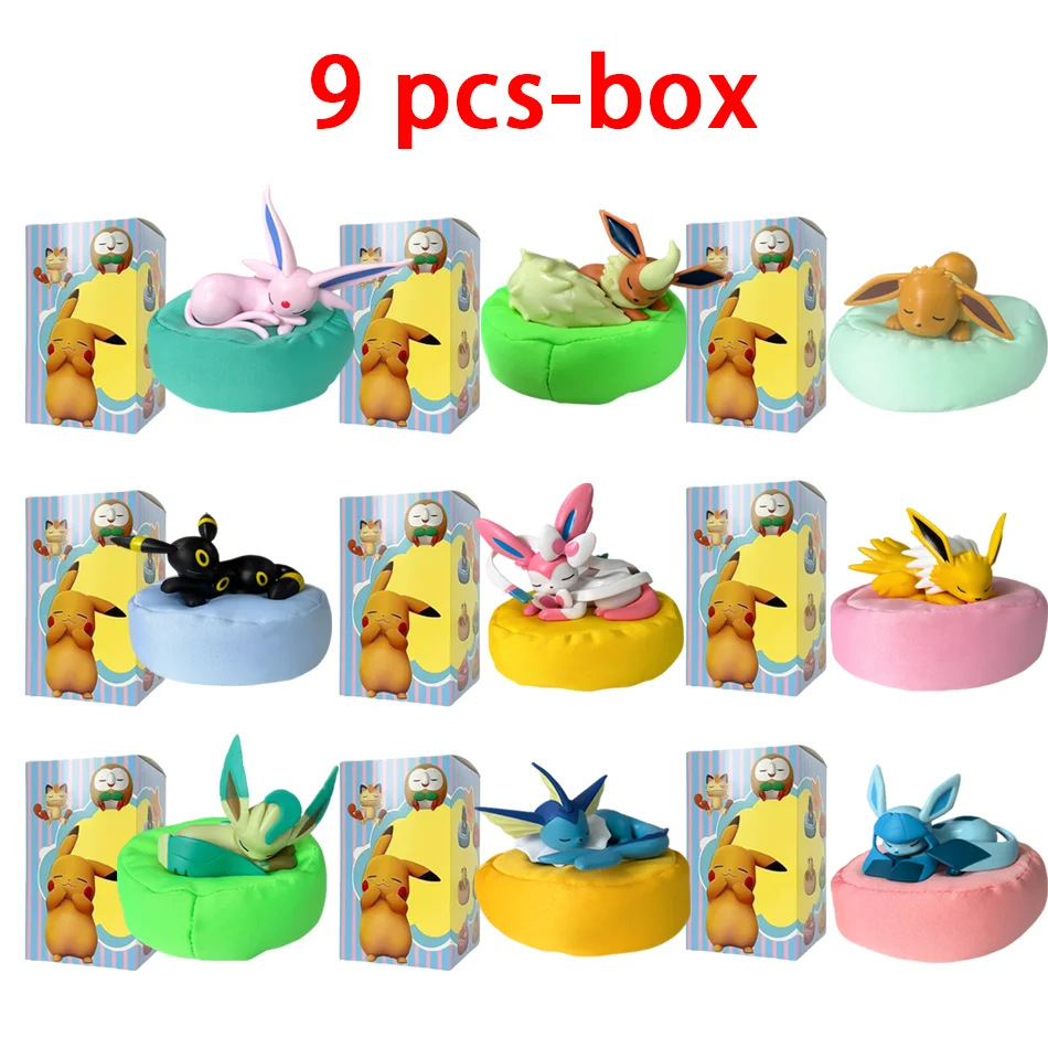 Anime Poké Mon Blind Box Eevee Family Sleeping Series Figurines - Adorable Collectible Toys Gift Set