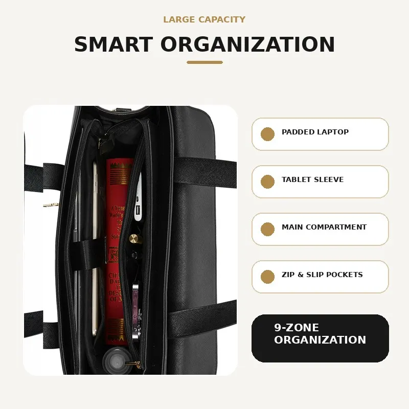 Borsa per Laptop di Grande Capacità, Valigetta da Lavoro, Borsa a Tracolla per Viaggi e Pendolarismo con Manico Superiore - immagine 5