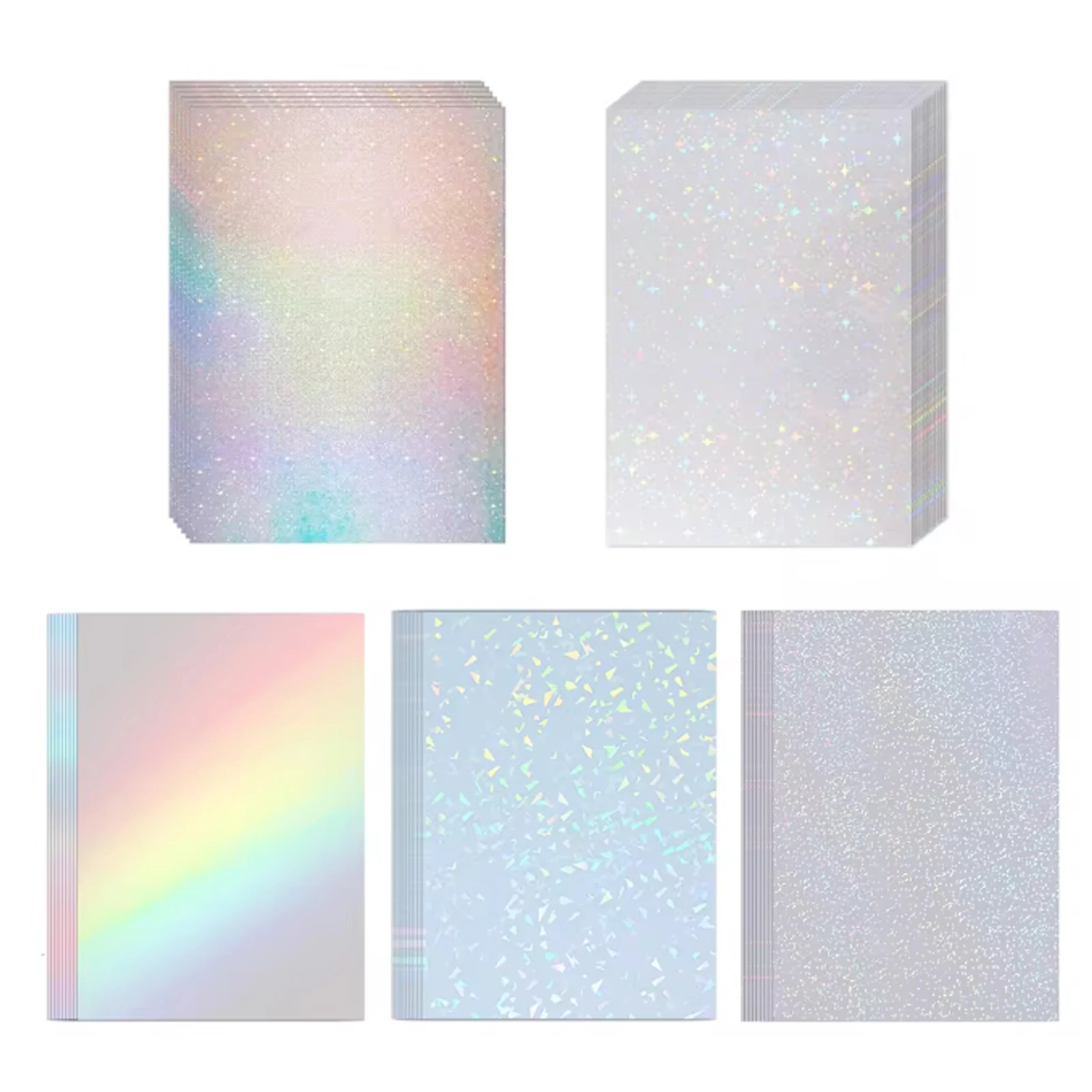 Holographic Cold Laminating Film Clear Self-Adhesive Vinyl Sticker Waterproof Laminate Sheets 2.9X 4.1 Inch 250 Sheets-5 Styles