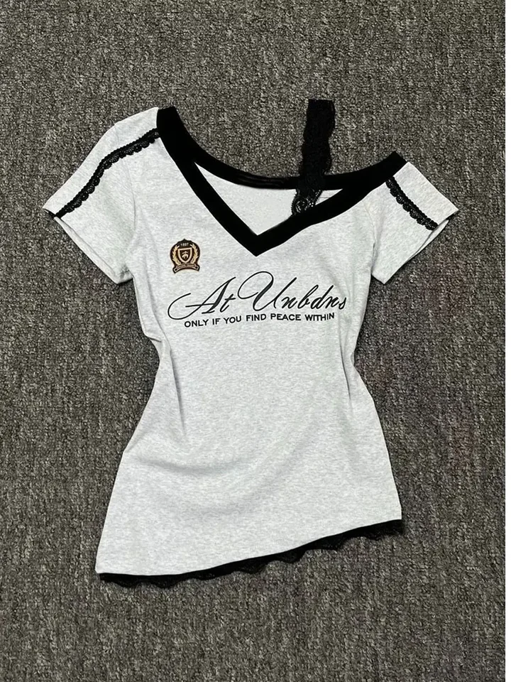 White Gray Lace Off Shoulder Summer Top