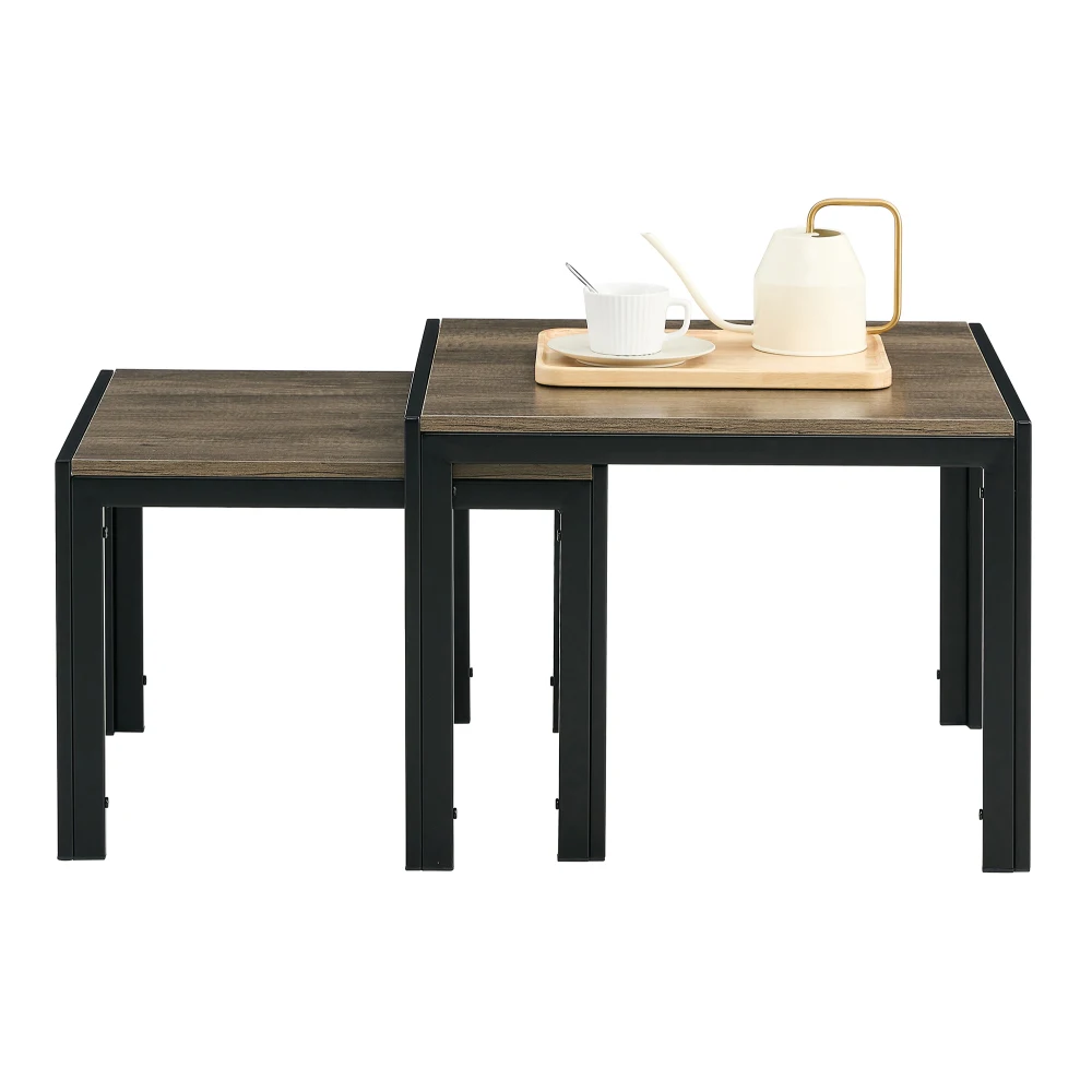 Nesting Coffee Table Set of 2, Square Modern Stacking Table with Wood Finish for Living Room, Oak Grey 5