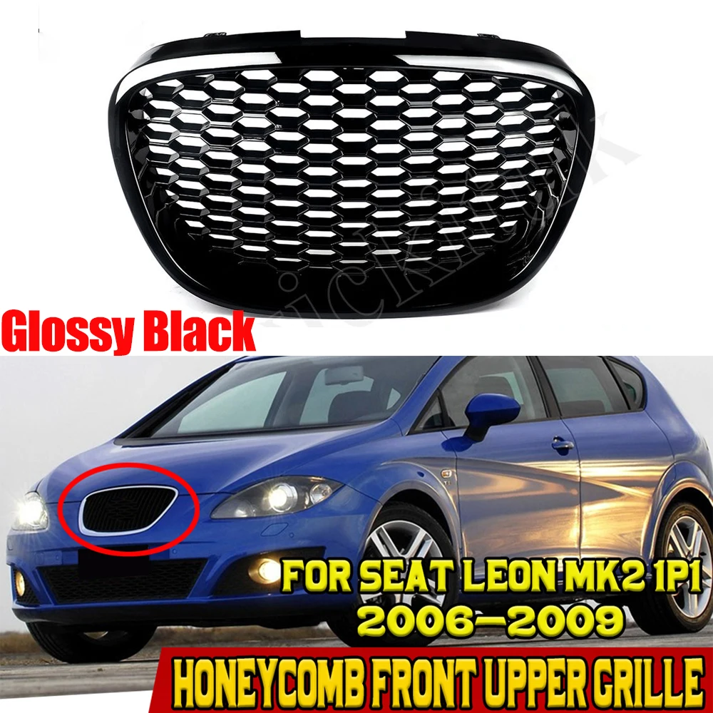 Neue Front Stoßstange Zentrum Kühlergrill Waben Mesh Grill Für Seat Leon MK2 1P 2006 2007 2008 2009 Haube grill Auto Zubehör – Detail 2