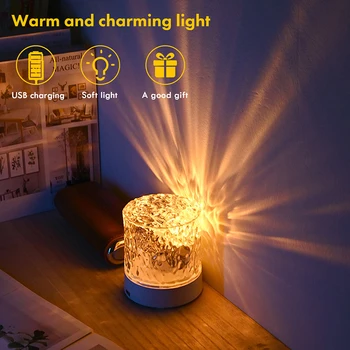 Water Ripple Night Light Touch Control Rotating Water Wave Lamp Projector USB Rechargeable Atmosphere Crystal Lamp Room Decor 5