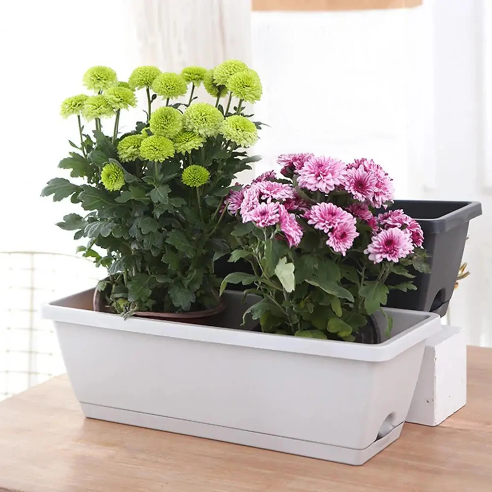 Flower Pot Plant Pot 4x Window Box Planter Garden Flower Plant Pot Windowsill Trough Rectangular Pots Vegetables Growing Container for Yard Porch