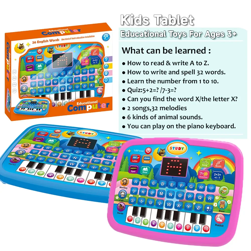 Learning Toys Kids Education Tablet Toy Age 3+ Literacy Math Music Learning Electronic Keyboard Birthday Christmas Gift