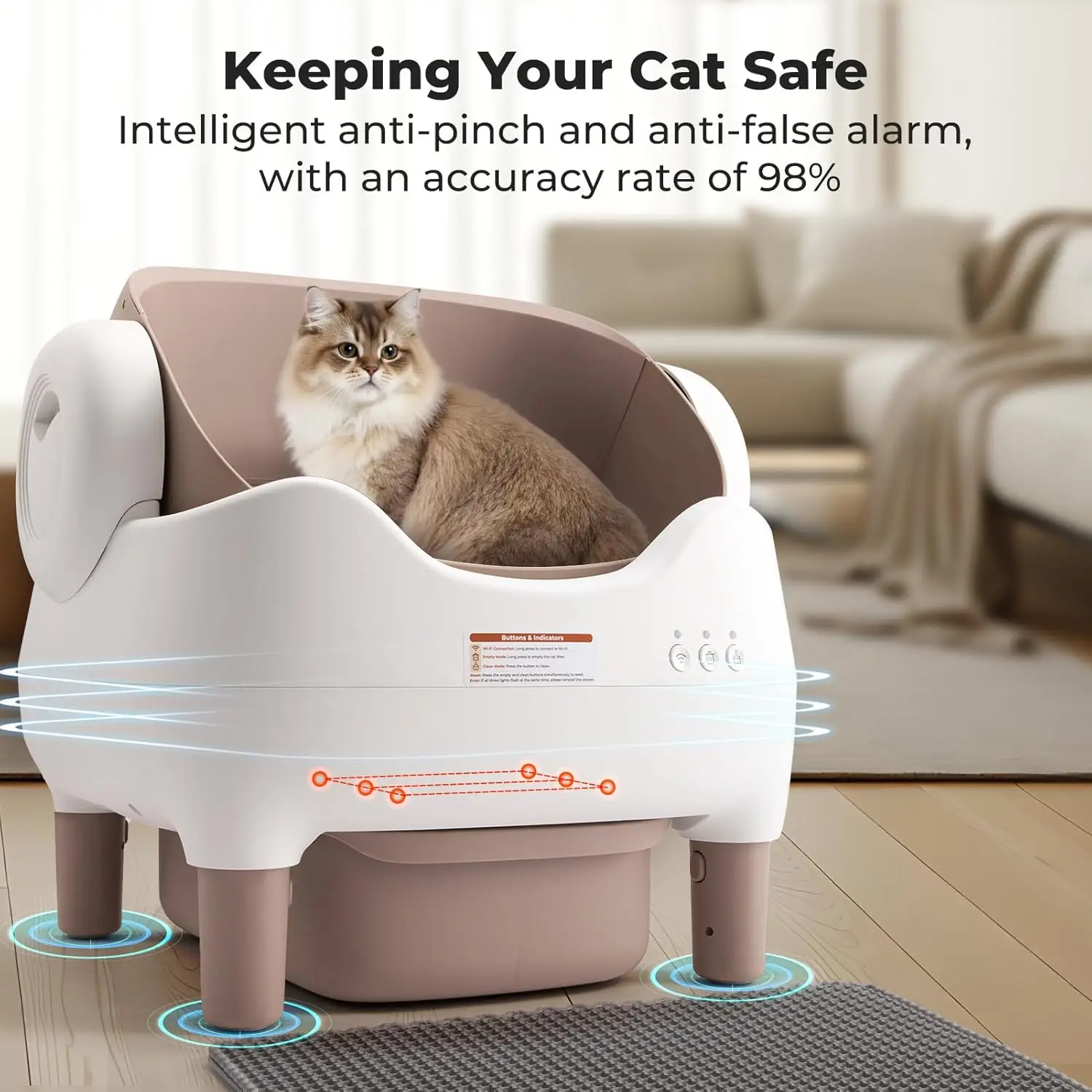 Automatic Cat Litter Box Self Cleaning with APP Control Odor-Free Waste Disposal Large Waste Bin Open-Top for Multiple Cats Automatic Cat Litter Box Self Cleaning with APP Control Odor-Free Waste Disposal Large Waste Bin Open-Top for Multiple Cats