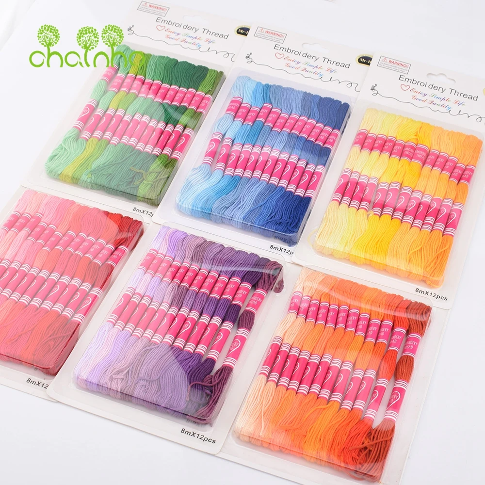 Chainho,Cross Stitch/Embroidery Polyester Cotton Thread,6 Strands,Color Gradient Braided Cord For DIY Sewing & Quilting,25X15