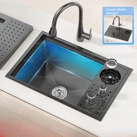 Cup Washer Hidden Bar Kitchen Sink Stainless Steel Invisible Single Sinks with Lid Garden Hotel Apartment Small Basin 1